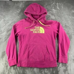 The North Face Hoodie Womens Medium Pink Fleece Pullover Logo Kangaroo Pocket